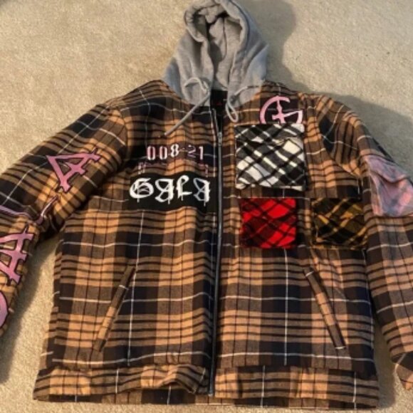 Gala original Accomplish fleece flannel black:brown combo hoodie - Picture 1 of 10